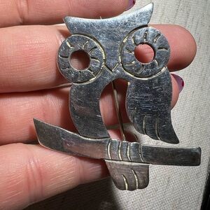 Vintage Sterling Silver Owl Brooch Taxco Mexico